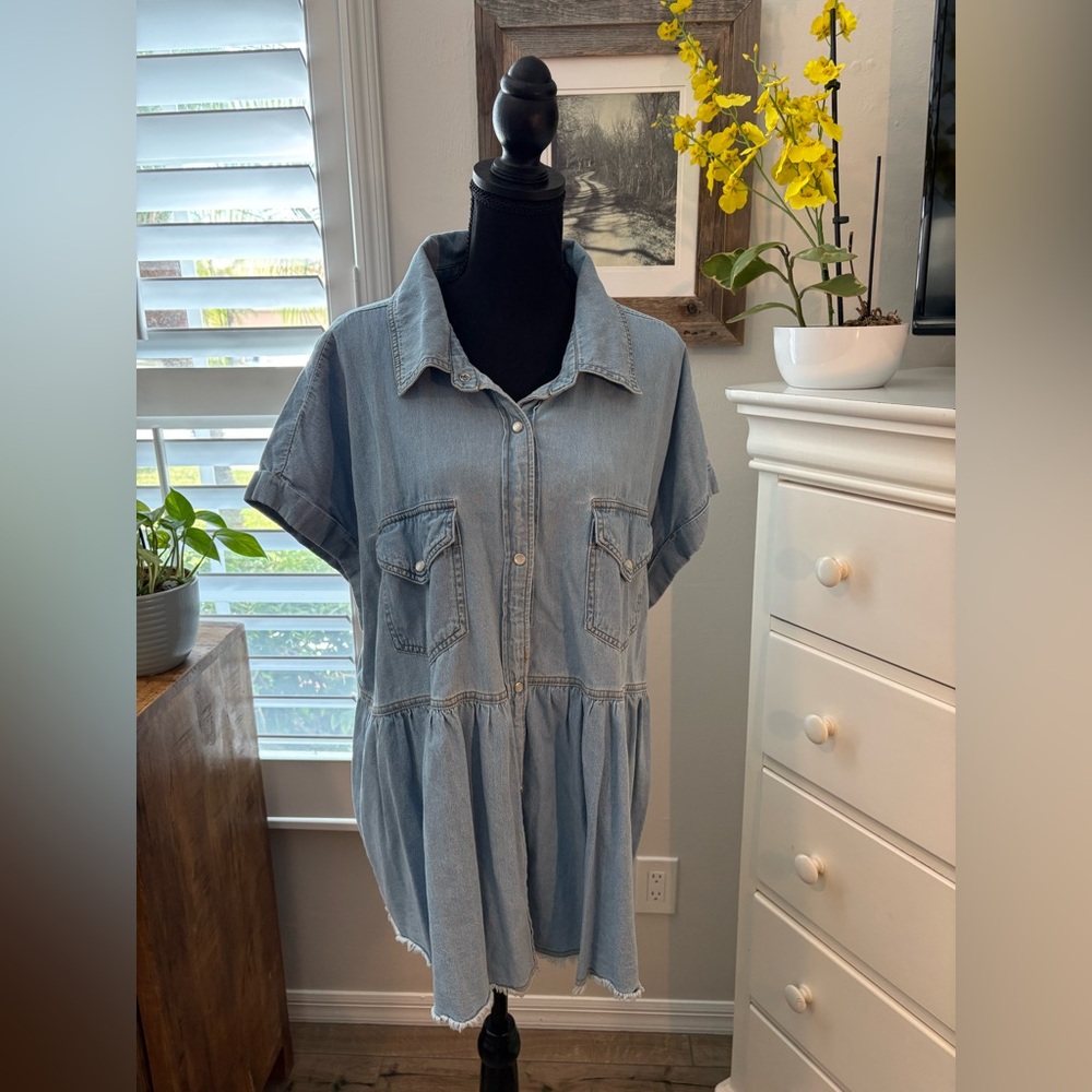 CHIC SOUL Snap Front Denim Top, 1X